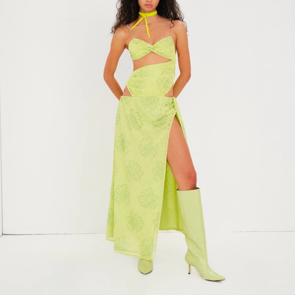 For Love & Lemons - Anna Maxi Bodysuit And Skirt Set - Green, Size M